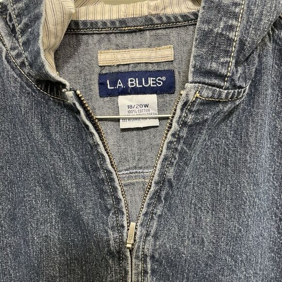 Vintage LA Blues Denim Chore Coat Barn Jacket Jean 90s Y2K Hood Zip Womens 18 20 - Picture 8 of 15